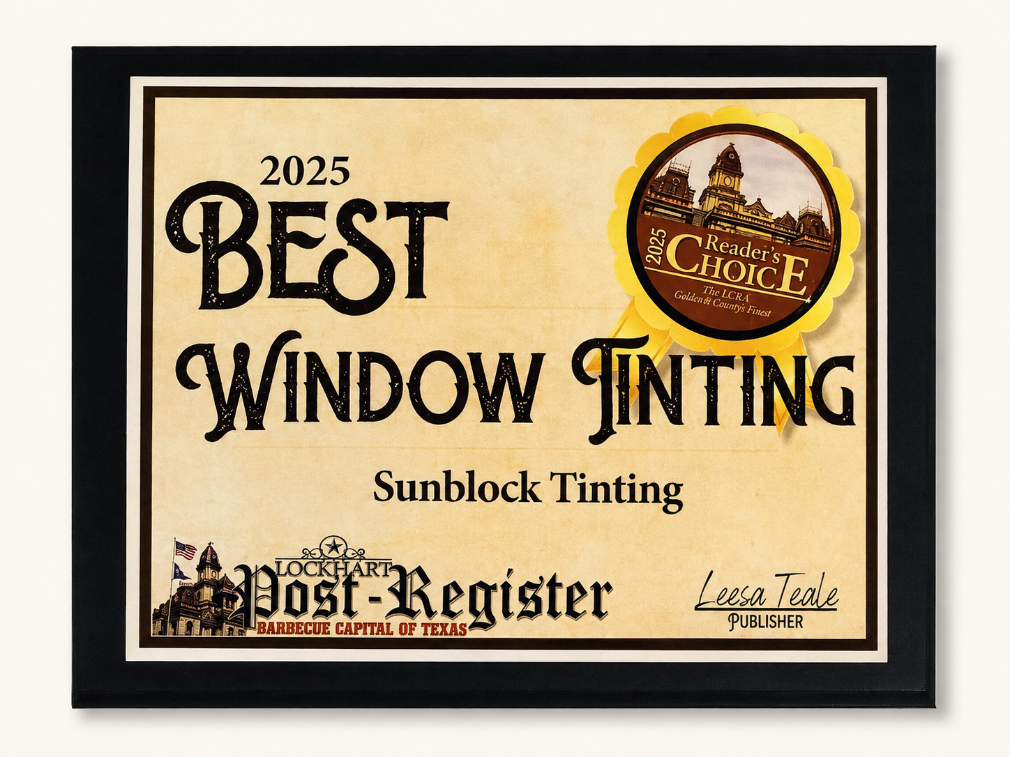 2025 Best Window Tinting Reader’s Choice award for SunBlock Tinting